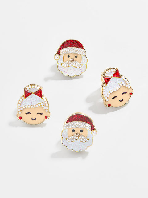 Mr. & Mrs. Claus Kids' Clip-On Earring Set - Red/White