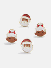 Mr. & Mrs. Claus Kids' Clip-On Earring Set - Red/White