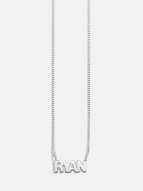 Sterling Silver Box Chain Custom Nameplate Necklace - Silver