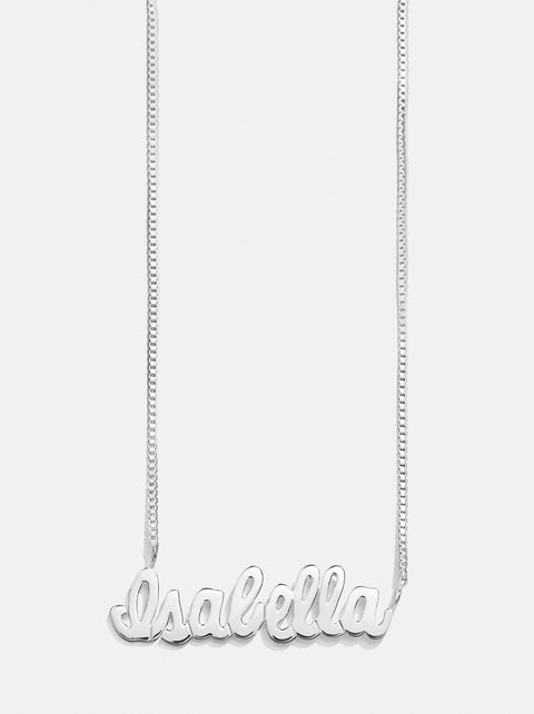 Sterling Silver Box Chain Custom Nameplate Necklace - Silver