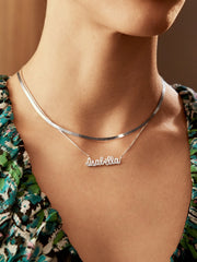 Sterling Silver Box Chain Custom Nameplate Necklace - Silver