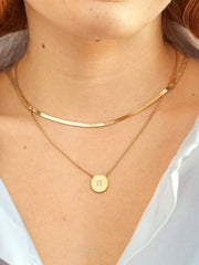 18K Gold Single Initial Custom Disc Necklace - Gold/Pavé