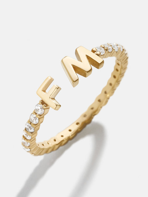 18K Gold Double Initial Custom Ring - Gold