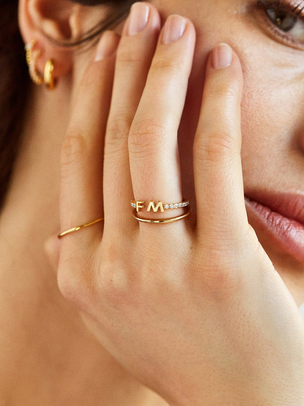 18K Gold Double Initial Custom Ring - Gold