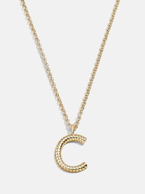 Classic Initial Necklace - Ribbed Gold Initial