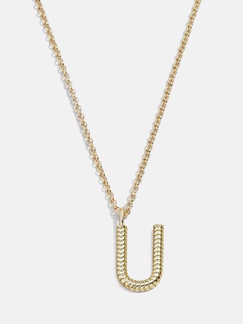 Classic Initial Necklace - Ribbed Gold Initial