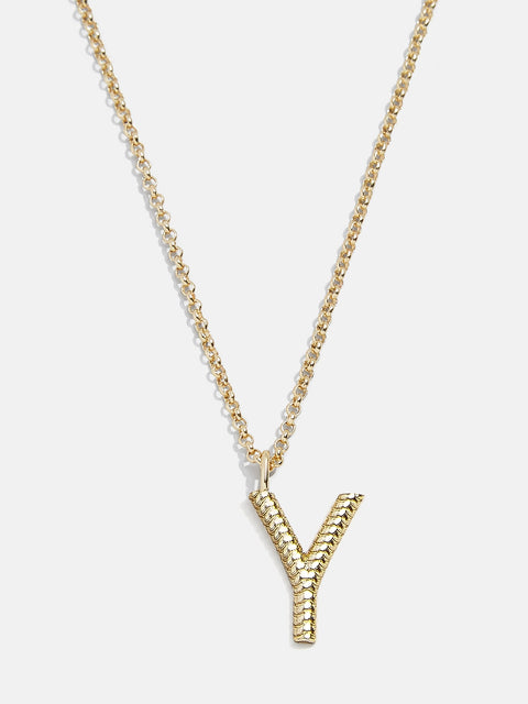 Classic Initial Necklace - Ribbed Gold Initial