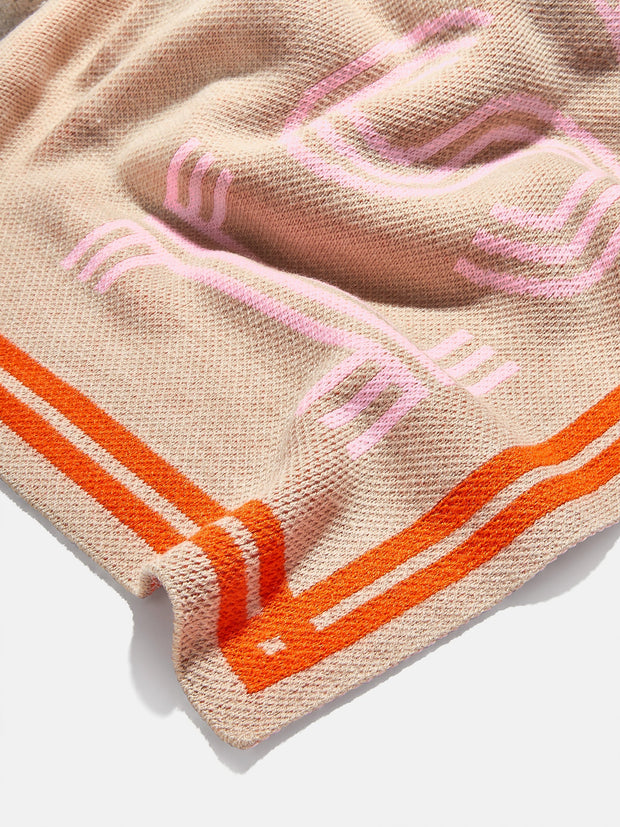 Your Name In Stripes Custom Blanket - Tan / Pink