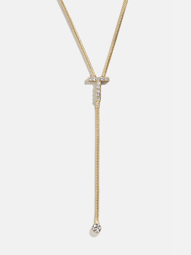 Pavé Initial Y-Chain Necklace - Gold/Pavé