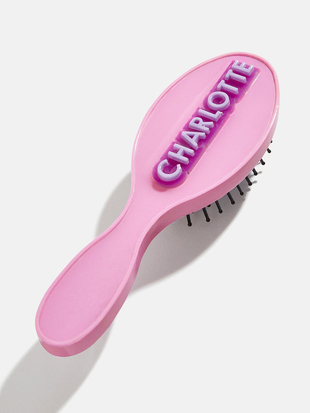 Block Font Mini Custom Hair Brush - Pink/Lavender