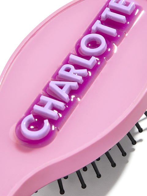 Block Font Mini Custom Hair Brush - Pink/Lavender