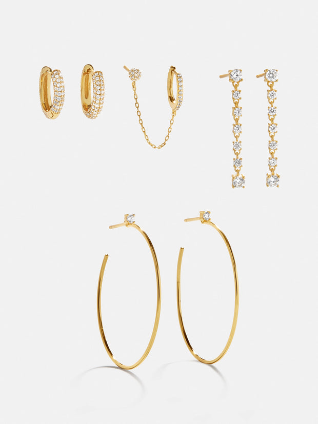 Leighton 18K Gold Earring Set - Gold/Pavé