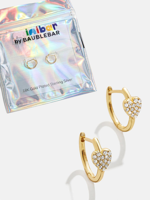 Little Hearts Big Feelings 18K Gold Kids' Hoop Earrings - Gold/Pavé