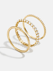 Molly 18K Gold Ring Set - Gold/Pavé