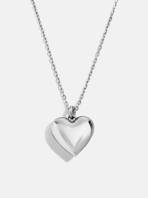 Puffy Heart Sterling Silver Custom Pendant Necklace - Silver