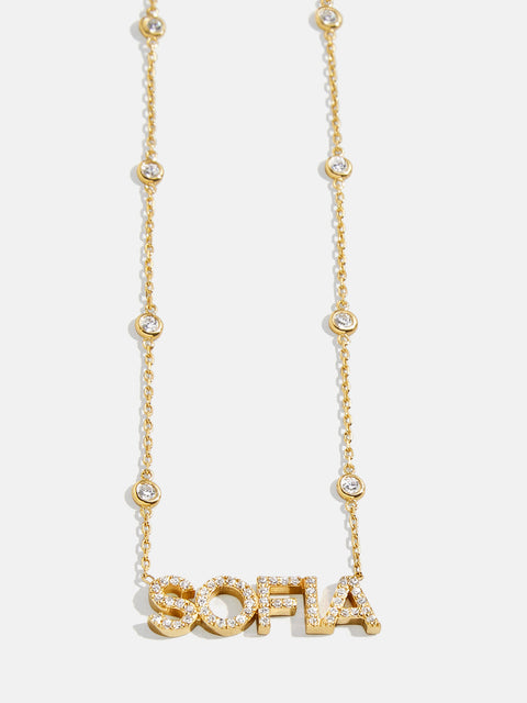 18K Gold Custom Yasmine Nameplate Necklace - Gold/Pavé