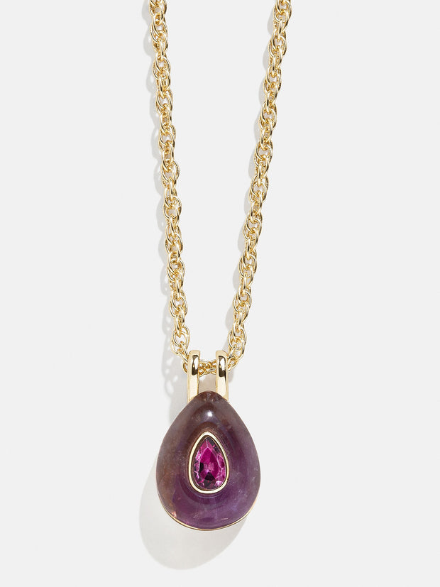 Semi-Precious Teardrop Birthstone Necklace - Amethyst