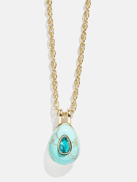 Semi-Precious Teardrop Birthstone Necklace - Blue Zircon