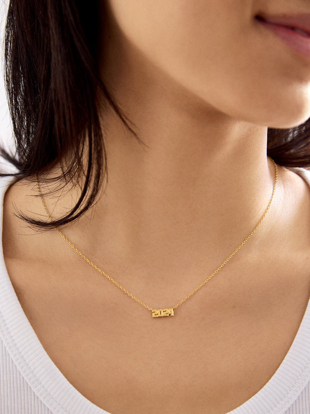 18K Gold Varsity Font Custom Number Necklace - Varsity Font Numbers