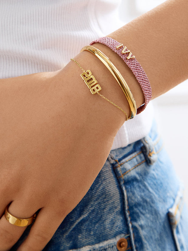 18K Gold Varsity Font Custom Number Bracelet - Varsity Font Numbers