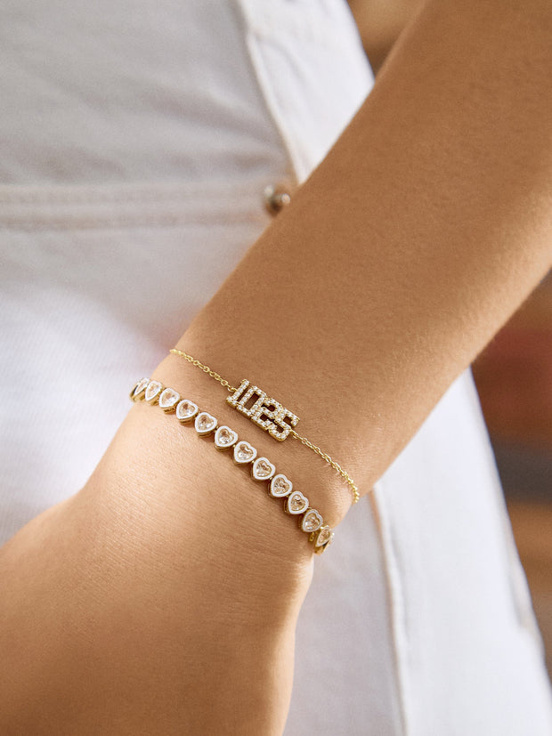 18K Gold Varsity Font Custom Number Bracelet - Varsity Font Numbers