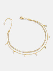 Tina 18K Gold Layered Anklet - Gold/Pavé