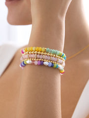 Semi Precious and Pave Stretch Bracelet - Pink