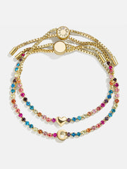 Kids' Initial & Heart Tennis Bracelet Set - Multi/Gold