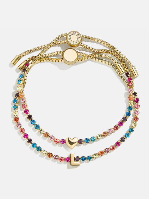 Kids' Initial & Heart Tennis Bracelet Set - Multi/Gold