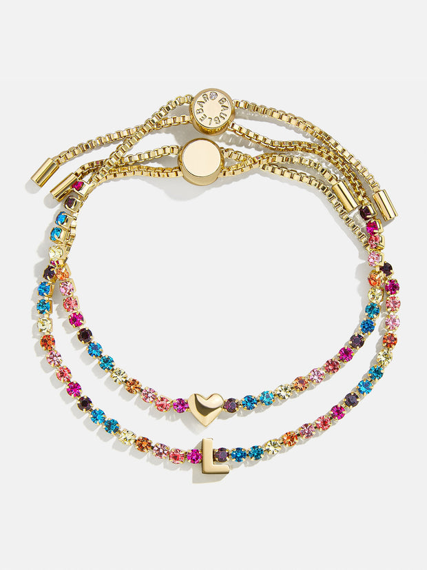 Kids' Initial & Heart Tennis Bracelet Set - Multi/Gold