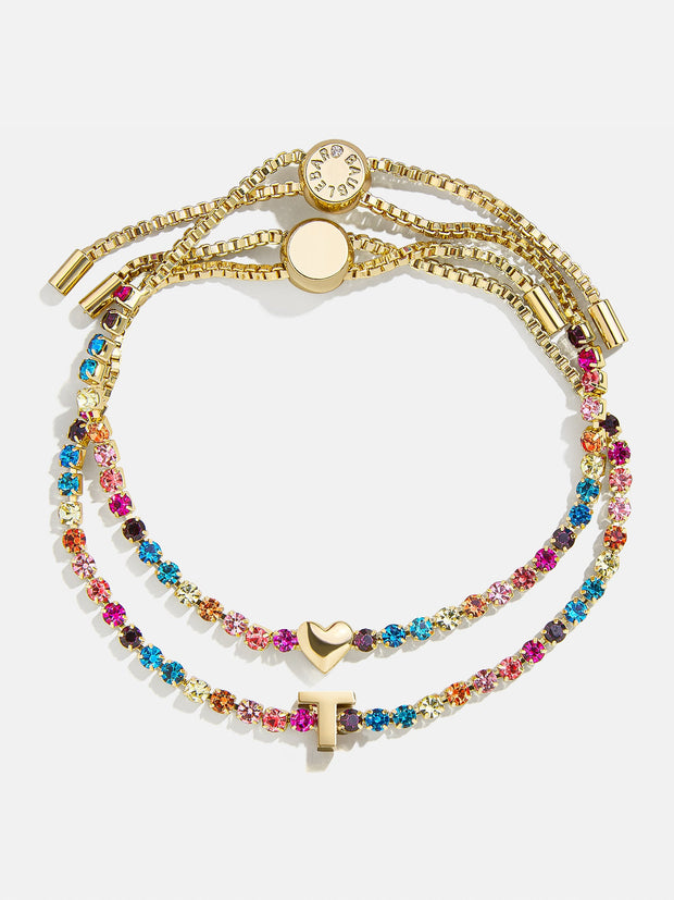 Kids' Initial & Heart Tennis Bracelet Set - Multi/Gold