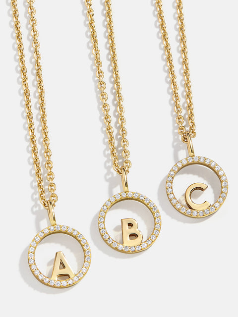 18K Gold Floating Initial Necklace - Gold/Pavé