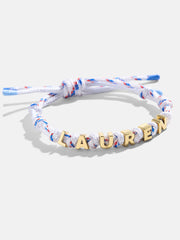 Custom Paracord Nameplate Bracelet - White/Blue