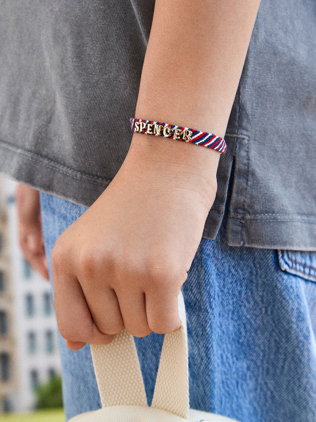 Kids' Custom Woven Friendship Bracelet - Red/Blue Stripe