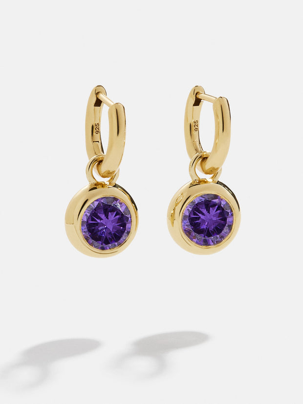 18K Gold Birthstone Drop Earrings - Amethyst