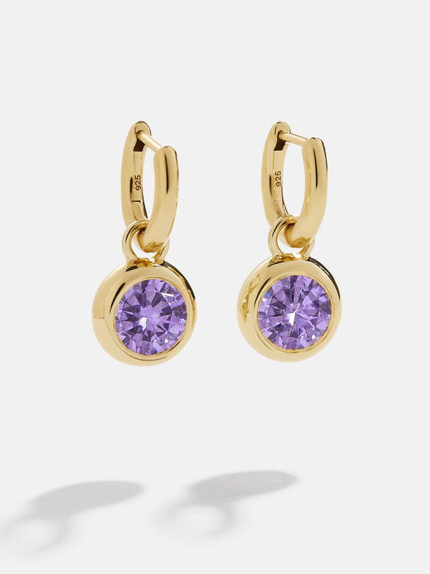 18K Gold Birthstone Drop Earrings - Light Amethyst