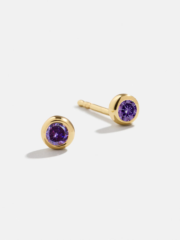 18K Gold Birthstone Stud Earrings - Amethyst