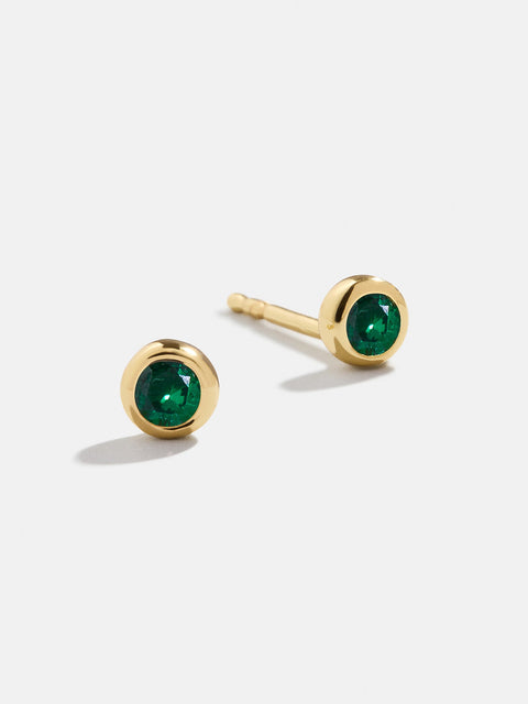 18K Gold Birthstone Stud Earrings - Emerald