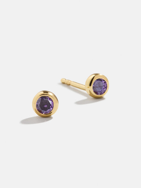 18K Gold Birthstone Stud Earrings - Light Amethyst