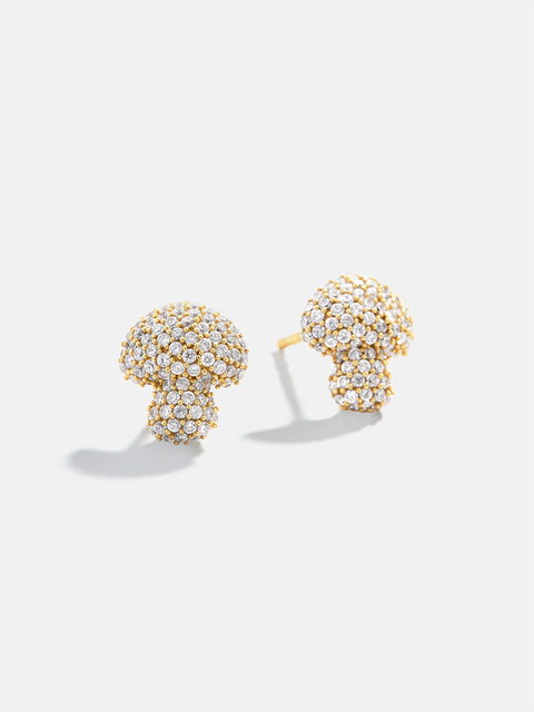 18K Gold Mushroom Earrings - Gold/Pavé