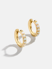 18K Gold Semi-Precious Huggie Earrings - Opal