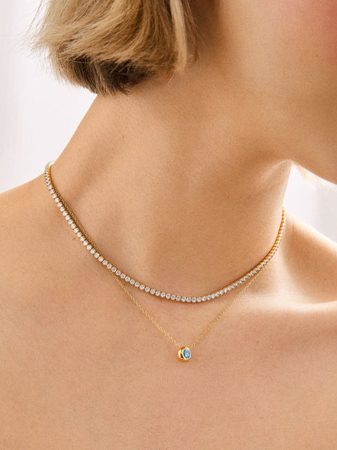 18K Gold Birthstone Pendant Necklace - Aquamarine