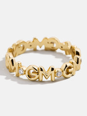 18K Gold Custom Nameplate Ring - Gold/Pavé