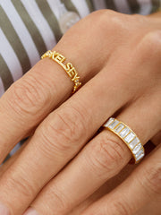 18K Gold Custom Nameplate Ring - Gold/Pavé