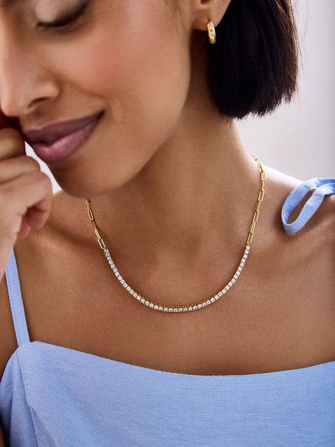 Harper 18K Gold Tennis Necklace - Gold/Pavé