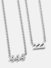 Sterling Silver Angel Number Custom Nameplate Necklace - Silver