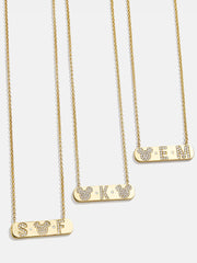 Mickey Mouse 18K Gold Plated Sterling Silver & Cubic Zirconia Initial Bar Necklace - Gold/Pavé