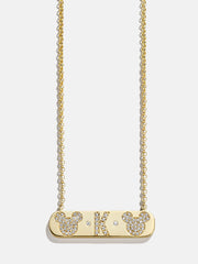 Mickey Mouse 18K Gold Plated Sterling Silver & Cubic Zirconia Initial Bar Necklace - Gold/Pavé