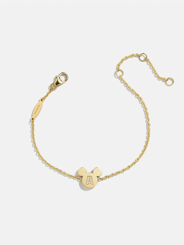 Mickey Mouse Disney 18K Gold Plated Sterling Silver & Cubic Zirconia Initial Bracelet - Gold/Pavé