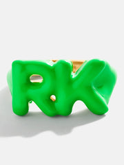 Double Initial Custom Block Ring - Green